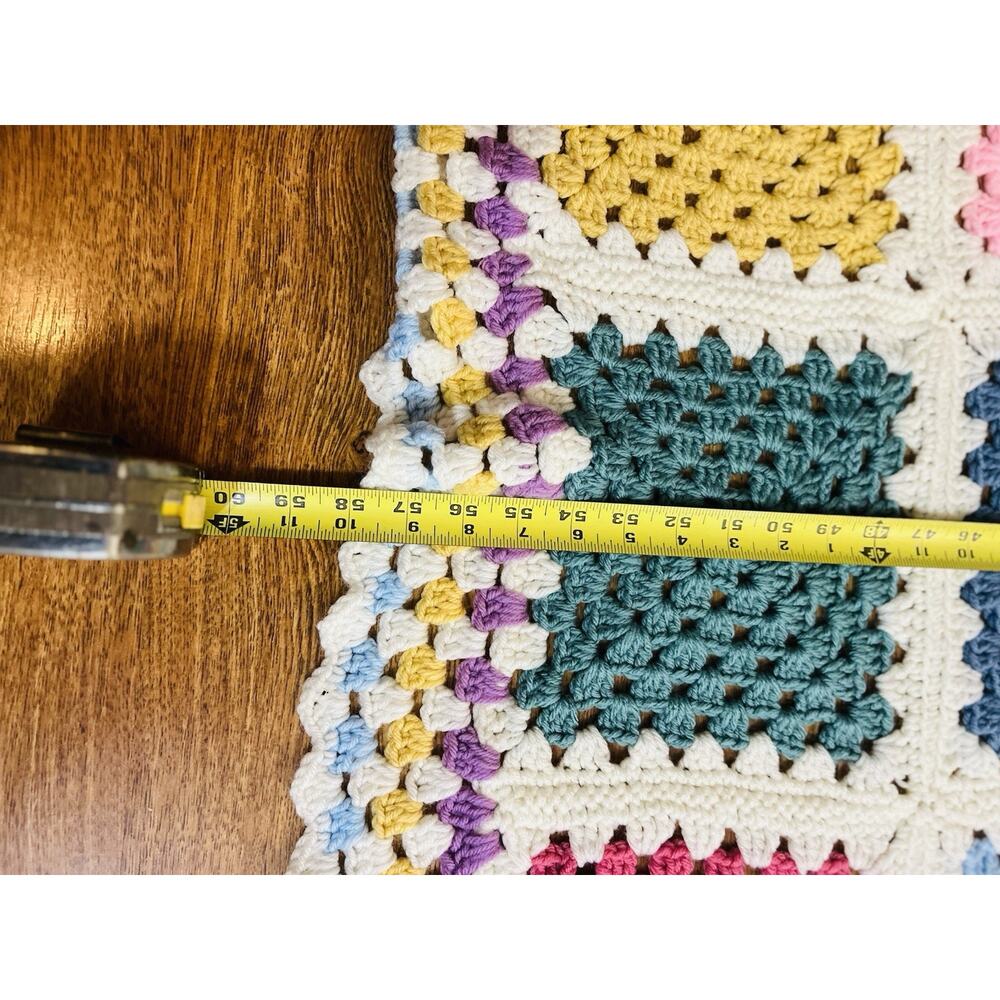 Vintage Handmade Patch Crochet Afghan Size 53 X 58 Multicolor Granny Cozy - Picture 5 of 12